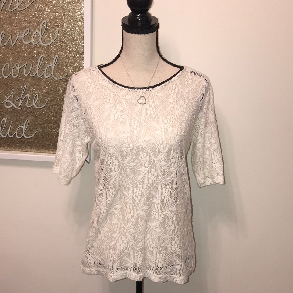 NWOT Zara Woman Lace Blouse with Faux Leather Trim